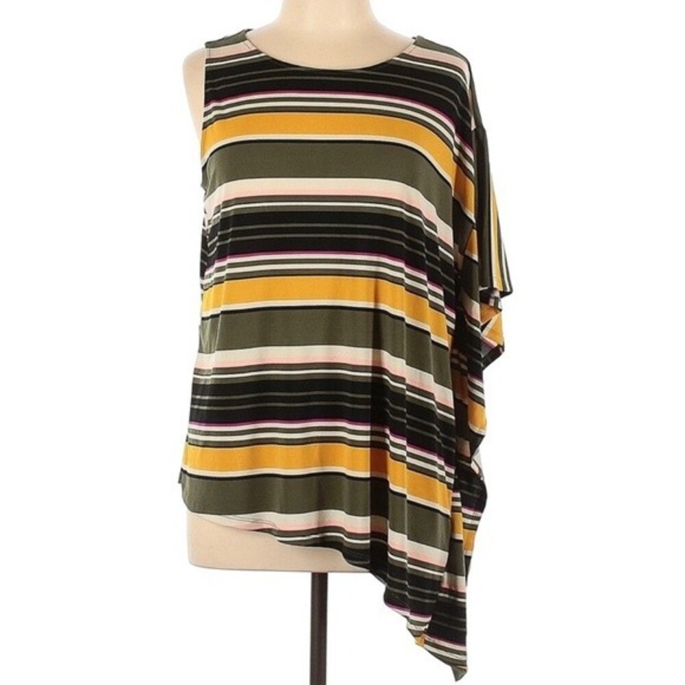 Worthington one shoulder draped sleeve asymmetrical tunic top size small